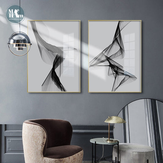 Abstract Black and White Line Wall Art Prints. Unframed.